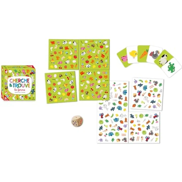 Janod Mein erstes Such- und Finde-Tierspiel, Beobachtungsspiel für 1-4 Spieler, ab 3 Jahren, 4 beidseitig bedruckte Kartonteile, inklusive 20 Karten und Holz-Würfel, J02455 – Bild 4