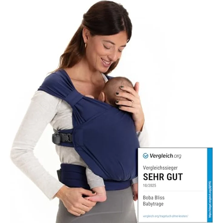 Boba Bliss 2-in-1 Babytragetuch & Babytrage, hüftfreundlich, ohne Binden & Knoten, weich & elastisch, für Neugeborene bis 16 kg, marineblau – Bild 2