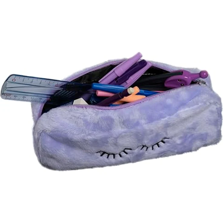 EXACOMPTA Federmäppchen XL, rechteckig aus Kunstfell, gefüttert mit Polyester, zufällige Farben: Blau, Elfenbein, Lila oder Rosa, 22,5 x 7,5 cm – Bild 5
