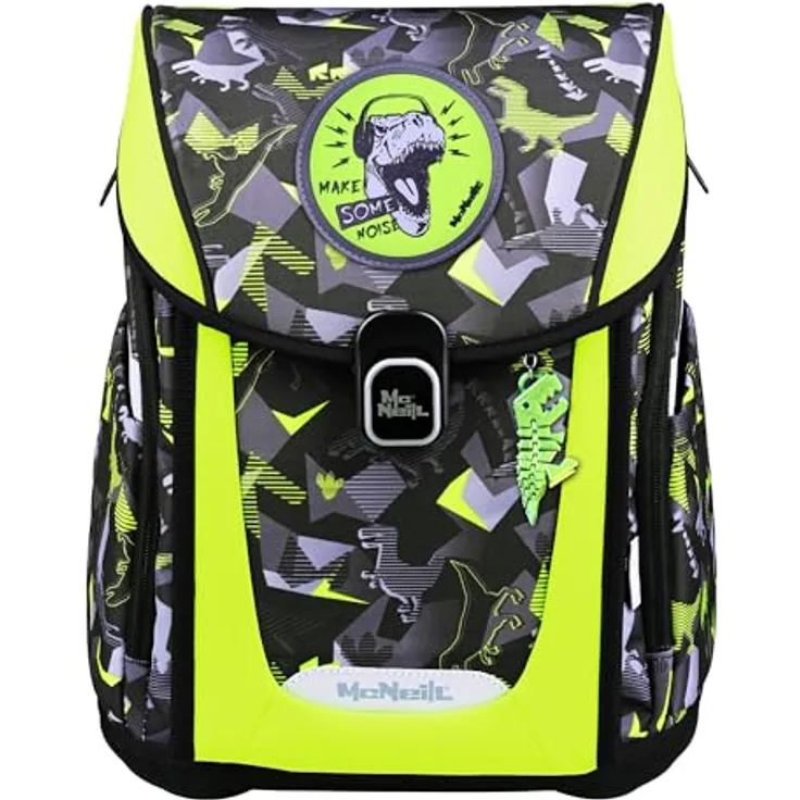McNeill Schulranzen Set PRIMO 9tlg. DINOPARK, ergonomisches ClickFlex-Rückensystem, 19 L, leicht, inkl. gefülltem Etui, Sportbeutel und Trinkflasche