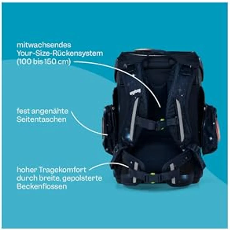 ergobag cubo light Set ergonomischer Schulrucksack, extra leicht, Set 5-teilig, 780 g, nachhaltig recycelte PET-Flaschen, blau – Bild 5