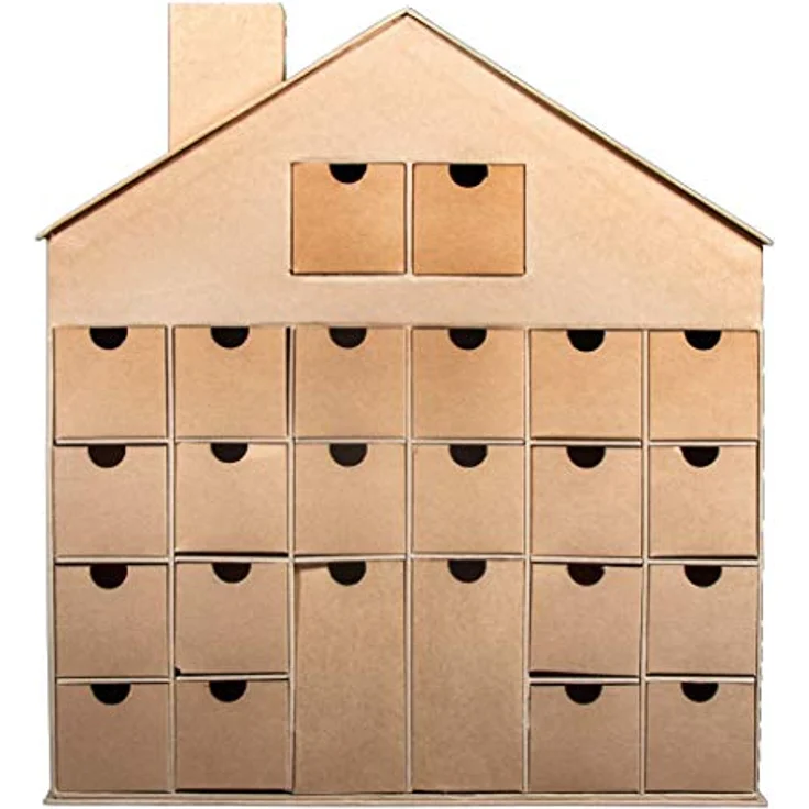 Rayher Adventskalender Haus, Pappmaché, 36x6,5x40cm, FSC Recycled 100%, Adventskalender zum Befüllen, Schubladenschränkchen zum Bemalen und Dekorieren, 67341521 – Bild 3