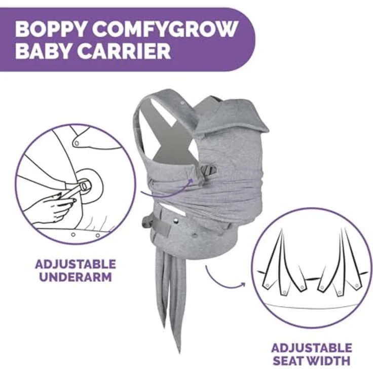 Chicco Boppy Comfygrow Babytrage, ergonomische Bauchtrage für Babys 3,5 - 15 kg, grau, waschbar – Bild 4
