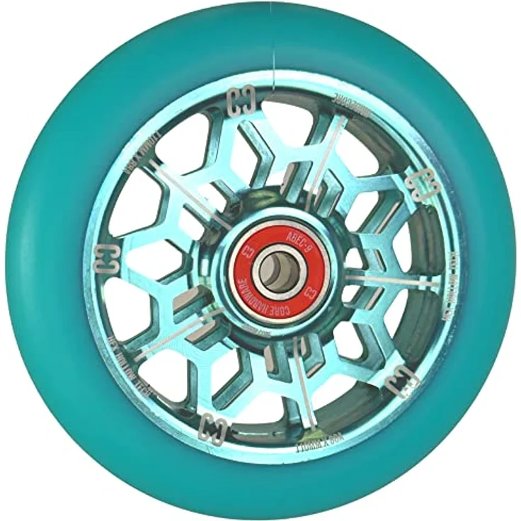 Core Action Sports Stuntscooter Core Hex Hollow Stunt-Scooter Rolle 110mm Mint Blau- Leichte Aluminium 6061 Rolle mit ABEC-9 Kugellagern – Bild 2