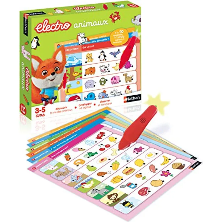 Nathan Elektro Brettspiel - Tiere, interaktives Lernspielzeug mit Fragen und Antworten für Kinder