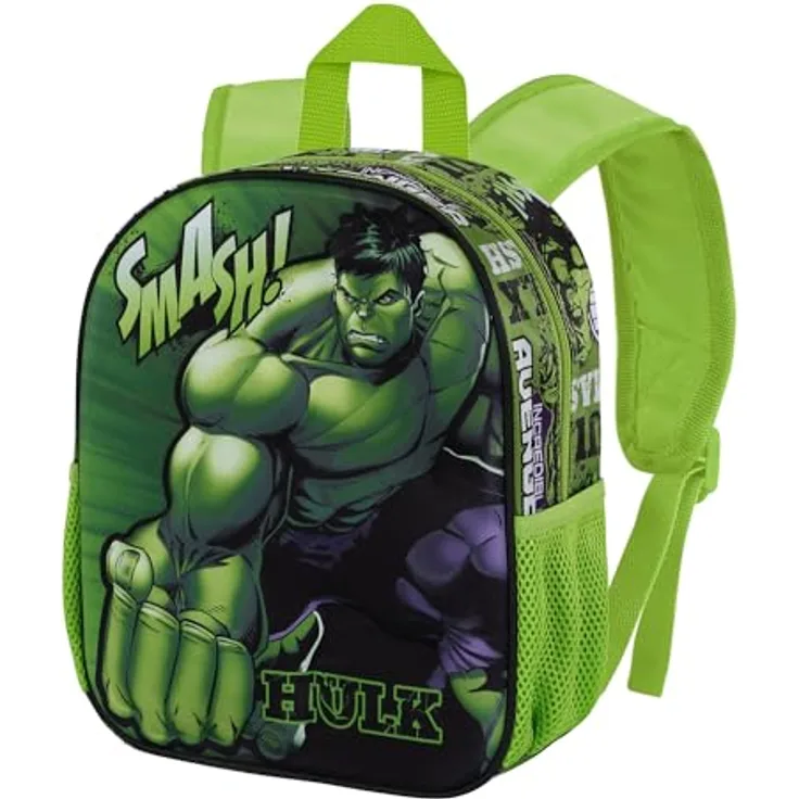 Marvel Hulk Superhuman-Kleiner 3D Rucksack, Grün, 26 x 31 cm, Kapazität 8,5 L, Vorschulrucksack mit 3D-Frontrelief