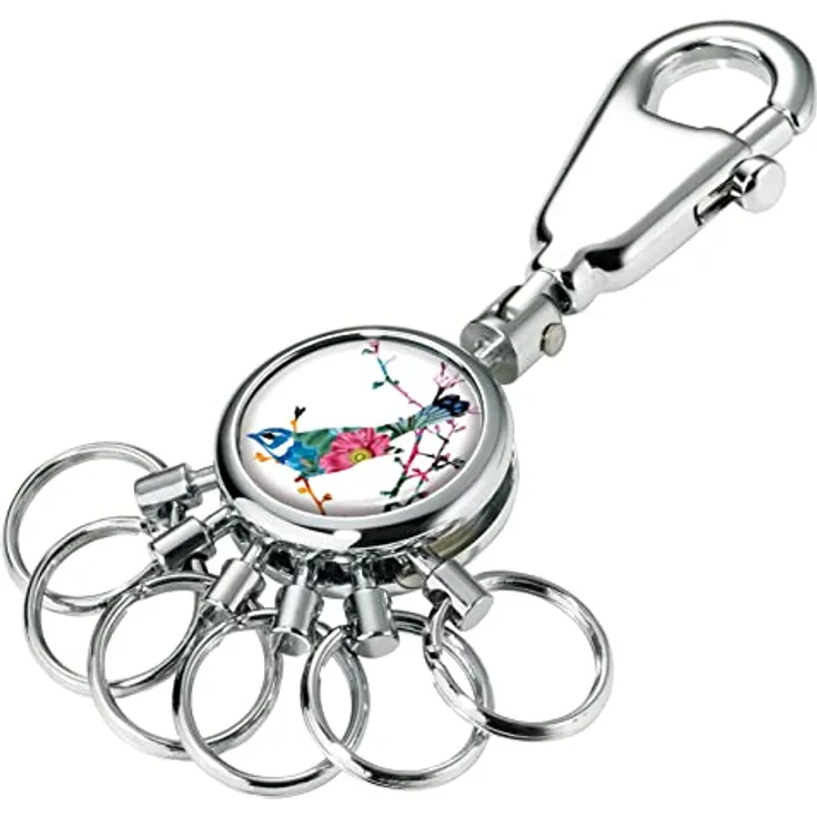 TROIKA BIRDIE Schlüsselhalter mit Karabinerhaken, glänzend, 6 ausklinkbare Ringe zur Schlüsselorganisation, filigranes Design, TROIKA-ORIGINAL