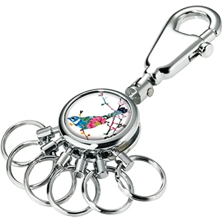 TROIKA BIRDIE Schlüsselhalter mit Karabinerhaken, glänzend, 6 ausklinkbare Ringe zur Schlüsselorganisation, filigranes Design, TROIKA-ORIGINAL – Bild 1