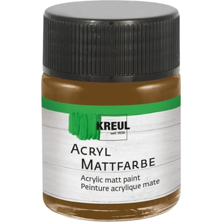 KREUL 75509 Acryl Mattfarbe dunkelbraun, 50 ml Glas, cremig deckend, schnelltrocknend und wasserbasiert für viele Untergründe – Bild 1