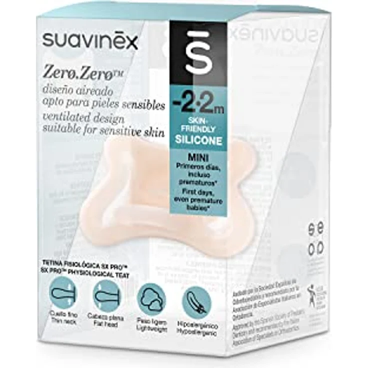 Suavinex, Neugeborenen-Schnuller Zero Zero mit physiologischem SX Pro Sauger für Babys von -2 bis 2 Monaten, für Frühgeborene, Hypoallergen, Geeignet für empfindliche Haut, Skin-Friendly – Bild 3