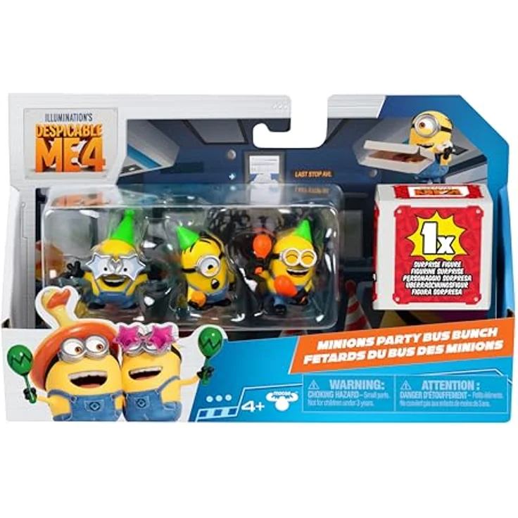 MINIONS Ich – Einfach unverbesserlich 4, 4er-Packung Partybus-Truppe Sammelfiguren, 5,8 cm groß, mit 3 sichtbaren Figuren und 1 Überraschungsfigur – Bild 2