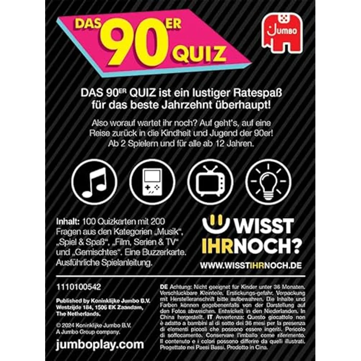 Jumbo Wisst Ihr Noch? Das 90er Quiz, Nostalgisches Fragespiel mit 200 Fragen zu Musik, TV & Kult für 2 Spieler, geeignet ab 12 Jahren – Bild 4