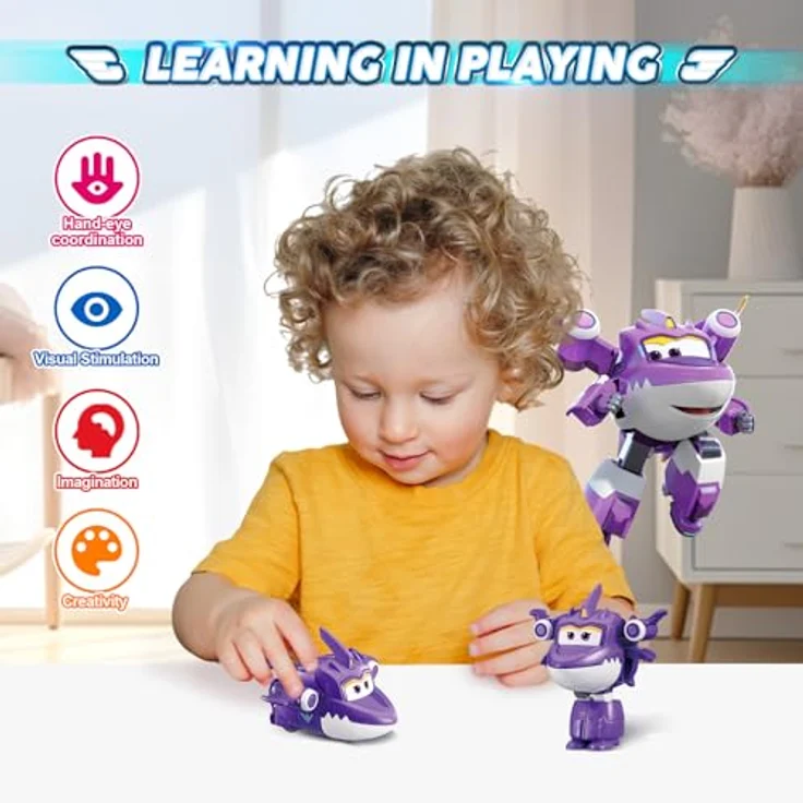 Super Wings Transformations-Flugzeug Sally, 2 in 1 Action Figur, 5 cm großes Flugzeug-Roboter-Spielzeug in lila, für Jungen und Mädchen ab 3 Jahren – Bild 5