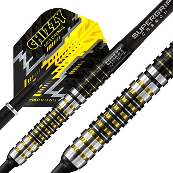 Harrows Soft Dave Chisnall Darts, 90% Tungsten Darts mit schwarzem Titannitrid-Finish und gelbgoldenen Akzenten, 18 Gramm – Bild 3