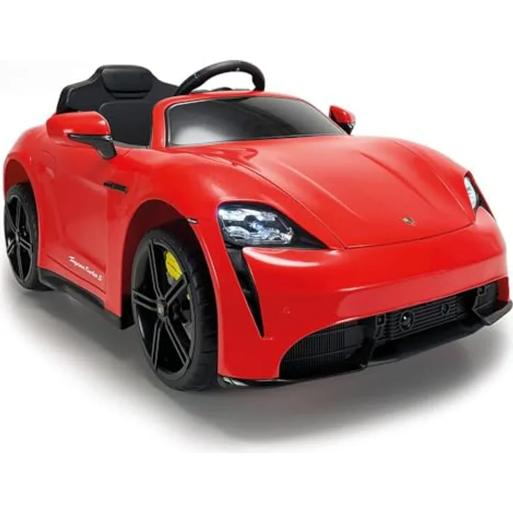 INJUSA - Elektroauto Porsche Taycan, 12V Batterie, LED Lichter, Geräusche, Rückwärtsgang, Fernbedienung, Rot