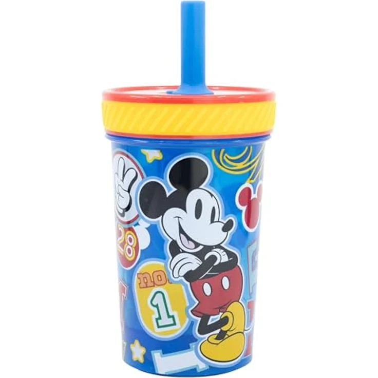 Stor Kippsicherer Kunststoffbecher mit Silikon-Strohhalm von Mickey, BPA-frei, kinderfreundliches Design – Bild 2