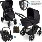 ABC Design Salsa 5 Air 3-in-1 Kinderwagen-Set, inkl. Babywanne, Autositz Pebble Pro, Sportsitz, XXL Zubehörpaket, Farbe Pure - Coal, mit gratis Mobilitätsgarantie