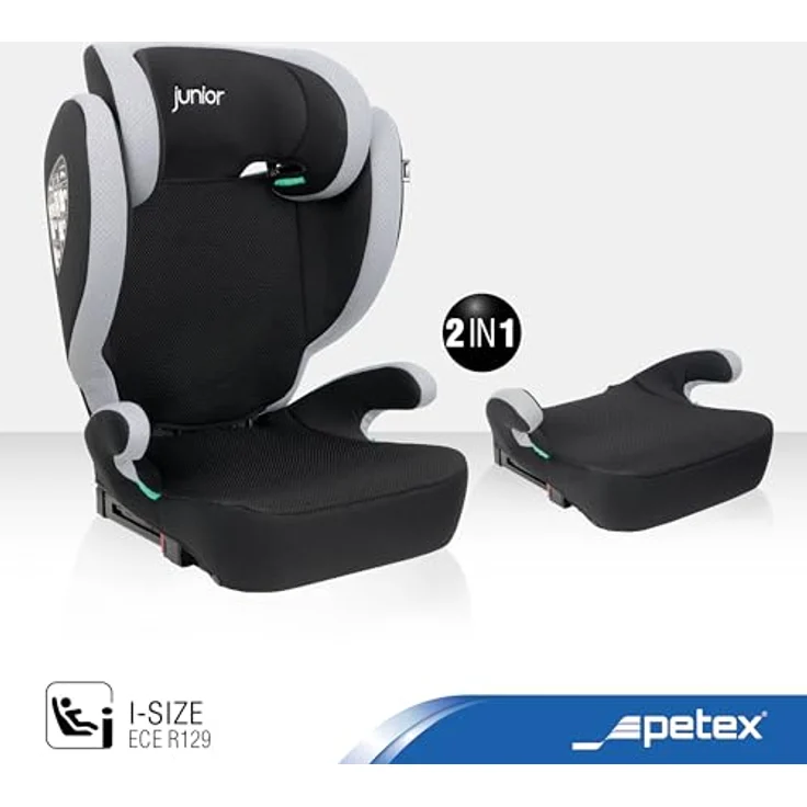 Petex Basic Plus 1601, Kindersitz nach ECE R129/i-Size Norm, grau HDPE, einfache Befestigung mit Fahrzeuggurt – Bild 2