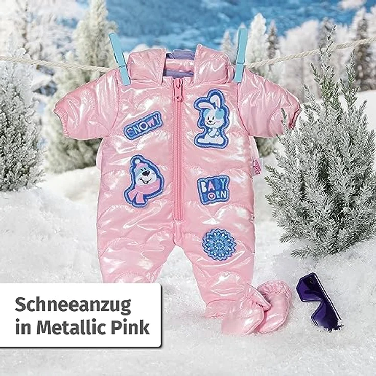 BABY born Deluxe Schneeanzug 43cm, Skianzug für 43 cm große Puppen in metallic rosa mit Handschuhen und Sonnenbrille, 834190, Zapf Creation – Bild 2