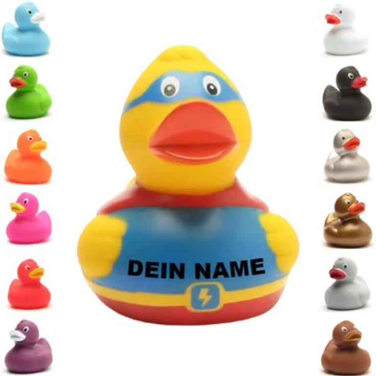 Duckshop Badeente - personalisierbar (Superduck Ente) mit Quietscheloch, 8 cm, Vinyl, Wunschtext bis 10 Zeichen – Bild 2