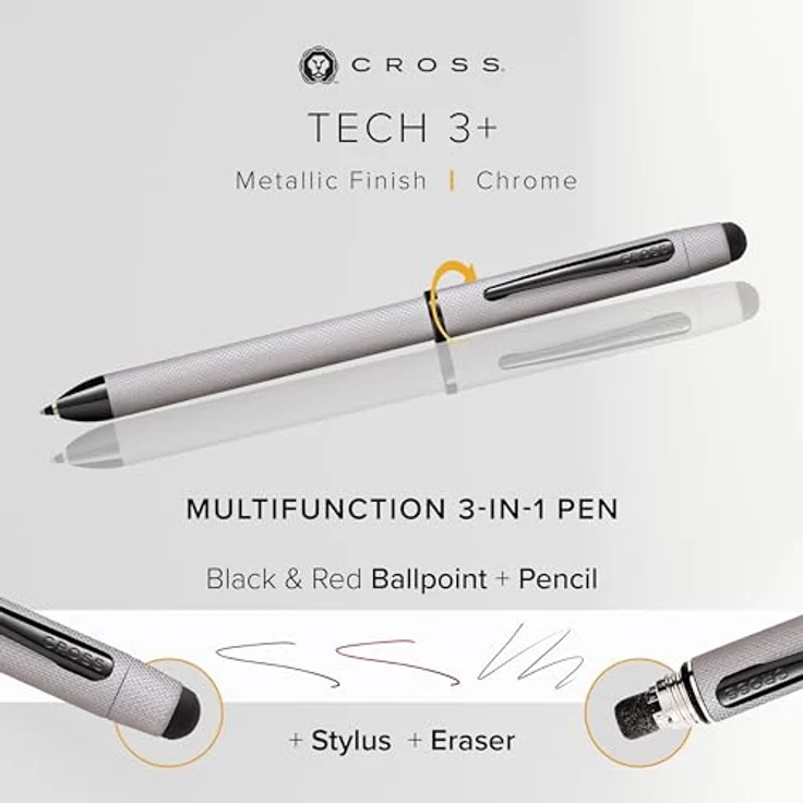 Cross Tech3+, Multifunktionsschreibgerät in gebürstetem Chrom mit 3 Schreibfunktionen und Geschenkbox – Bild 2