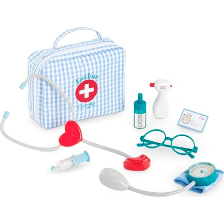 Corolle Koffer Doktor Set, 8 Zubehörteile für 30 cm Puppen, ab 18 Monaten, inklusive Stethoskop und Arztkoffer, 9000111140 – Bild 1