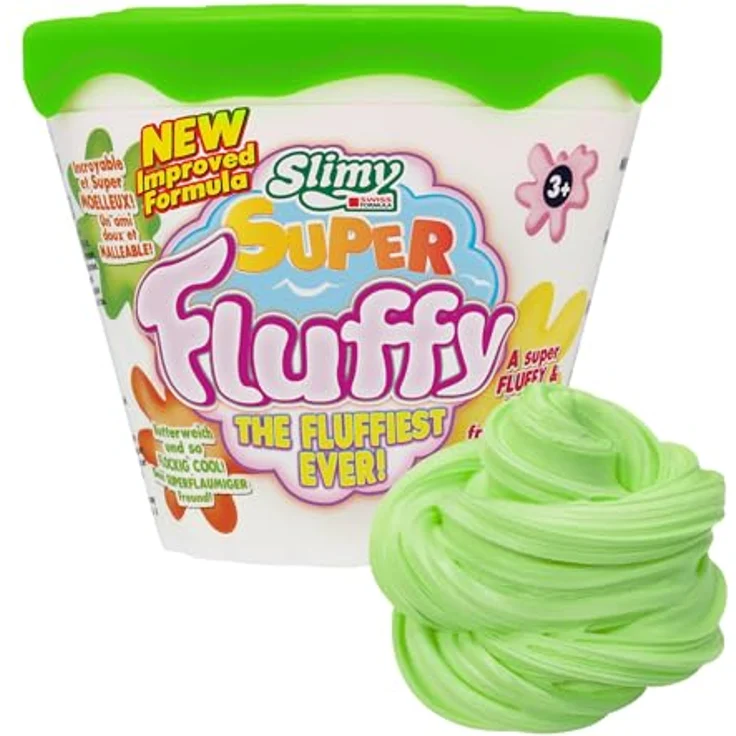 Slimy Super Fluffy, 100g grün Spielmasse im Becher, dehnbare Spielknete mit Apfel Duft, für Kinder – Bild 1