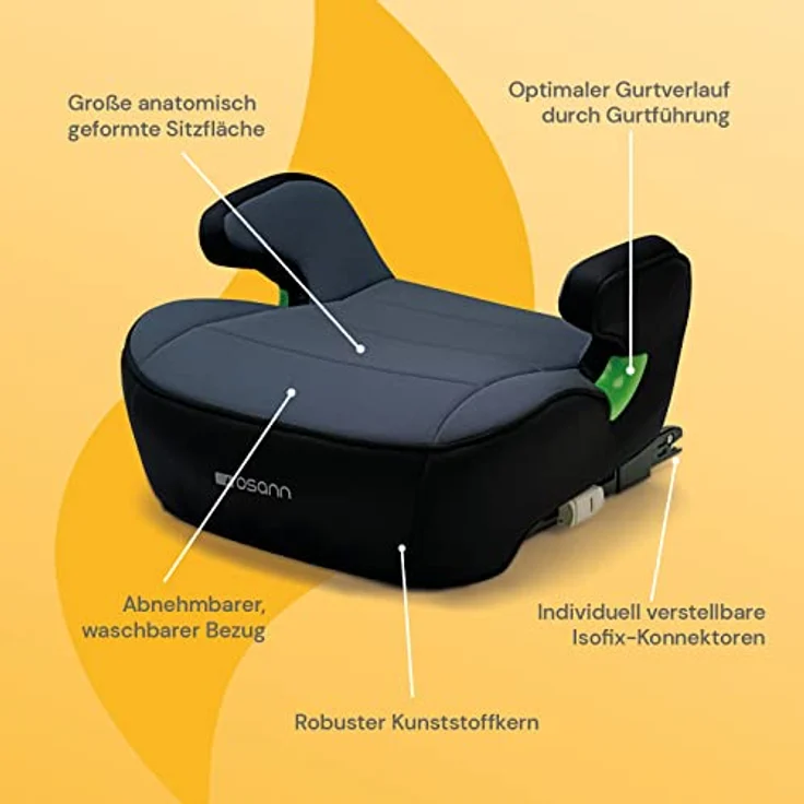 Osann Kindersitzerhöhung Junior Isofix i-Size, ab 7 Jahren, bis 12 Jahre, Sitzerhöhung Auto Kinder mit Isofix ab 126cm, Sitzschale, Booster, schwarz - Preisvergleich – Bild 2
