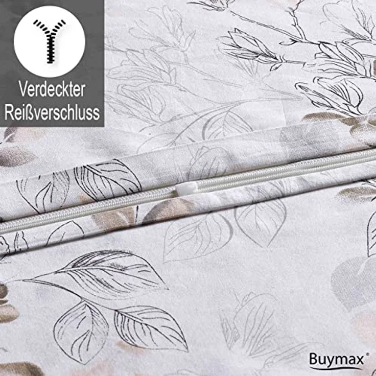 Buymax Bettwäsche 135x200 Baumwolle 2-Teilig Bettgarnitur mit Bettbezug und Kissenbezug 80x80 Renforce Bettwäsche-Set Botanisch Herbstlich Blätter Zweige Äste, Weiß Taupe - Preisvergleich – Bild 4