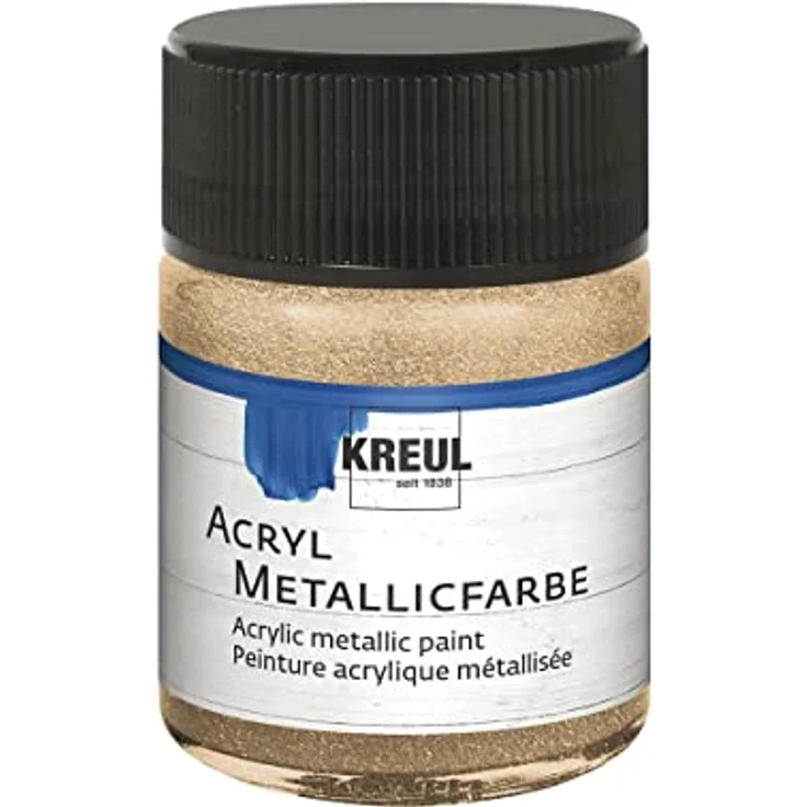 KREUL 77584 Acryl Metallicfarbe, 50 ml Glas in Champagner, cremig deckend, schnelltrocknend, wasserfest – Bild 1