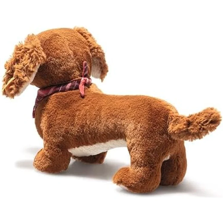 Steiff Dackel Waldi, Stehendes Kuscheltier aus Plüsch, 30 cm groß, braun, mit Knopf im Ohr – Bild 3