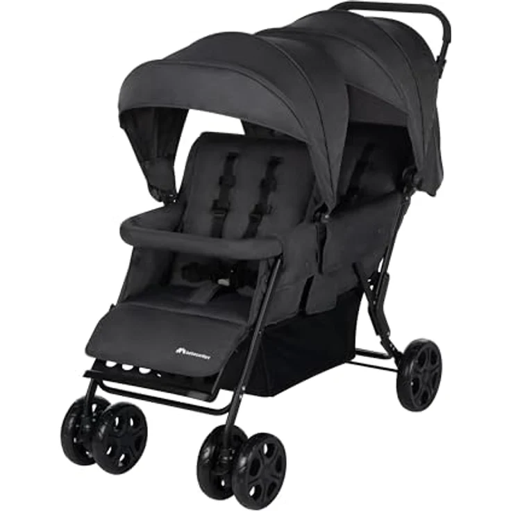Bebeconfort Teamy Zwillings-Kinderwagen, kompakter Geschwister-Kinderwagen für 0-22 kg, ab Geburt bis 4 Jahre, mit 2 Sitzen und Regenverdeck, Mineral Graphite – Bild 1
