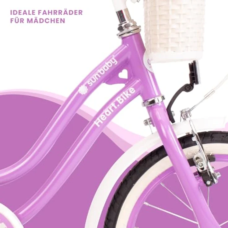 Sun Baby Mädchenfahrrad 16 Zoll Radgröße Heart Bike, mit Abnehmbarer Schubstange, Violett, für Mädchen von 2 bis 6 Jahre – Bild 2