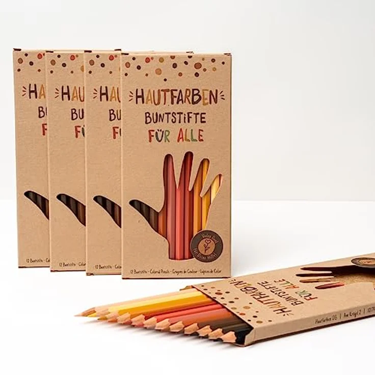 Hautfarben-Buntstifte, Buntstifte für alle, Set mit 12 Buntstiften in unterschiedlichen Farbtönen, nachhaltige Materialien, für Kinder ab 3 Jahren (Deutsch/Englisch) – Bild 2