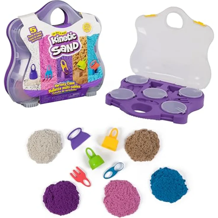 Spin Master Kinetic Sand Farbspiel Koffer, 1 kg, kreativer Bastelsand für haptisches Spielen
