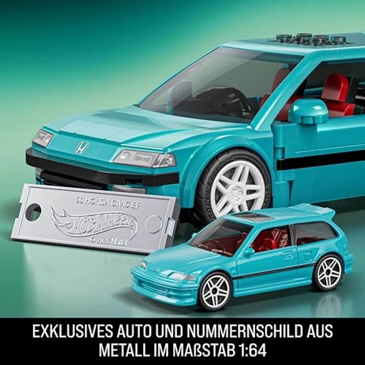 Mattel Brick Shop Hot Wheels Speed Serie Bauset, Custom ’90 Honda Civic EF im Maßstab 1:32, 248 Teile, realistische Details, individuelle Aufkleber, für Erwachsene und Kinder ab 10 Jahren, JHF62 – Bild 5
