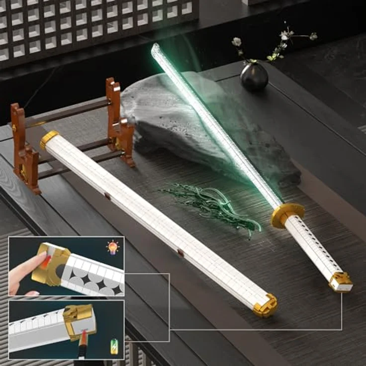 Mould King 10258 MOC Samurai-Schwert-Bausatz, 39 Zoll Zoros Enma mit LED-Lichtern, Scheide und Ständer, 1674+ Teile – Bild 3