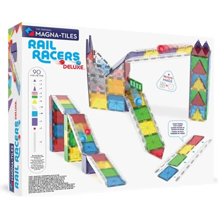 MAGNA-TILES® Rail Racers Deluxe, 90-teiliges Magnetbauset mit 6 patentierten Schienen, ideal für abenteuerlustige Kinder ab 3 Jahren – Bild 2