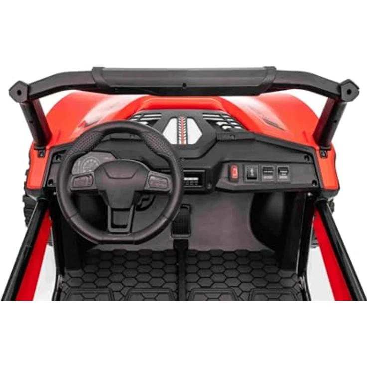 Beneo Motors T-REX Ride 24V Kinder Elektroauto 2-Sitzer 4×4 mit Fernbedienung, Lithium Akku 21,6V/5Ah, LED-Leuchten, MP3/USB/AUX – Rouge – Bild 5