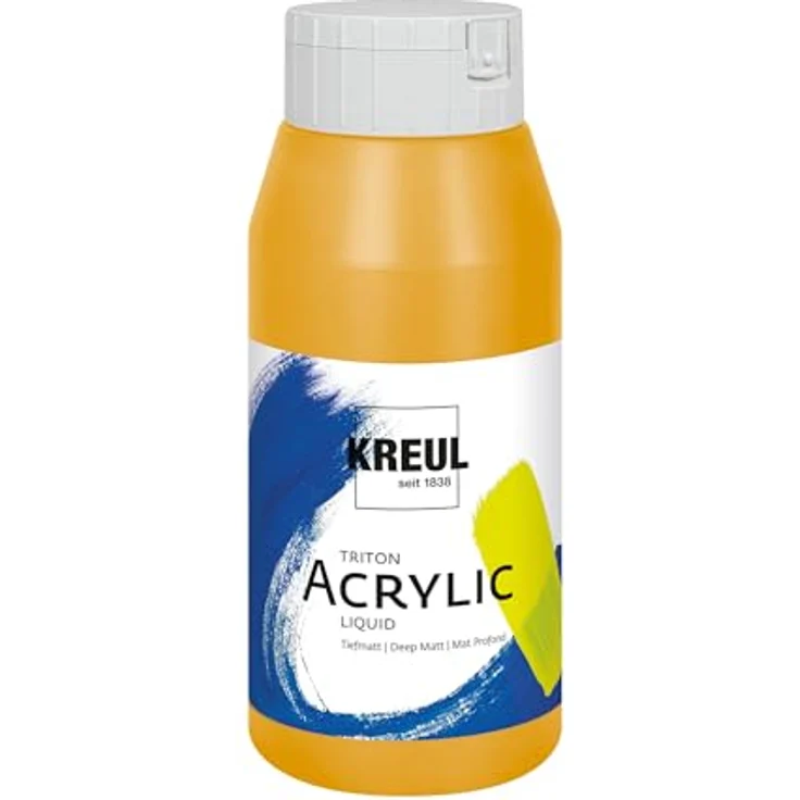 KREUL Solo Goya Triton Acrylfarbe brillantocker, 750 ml Flasche, schnell matt trocknend, wasserbasierte Dispersionsfarbe in Studioqualität, gut deckend und vielseitig einsetzbar – Bild 1
