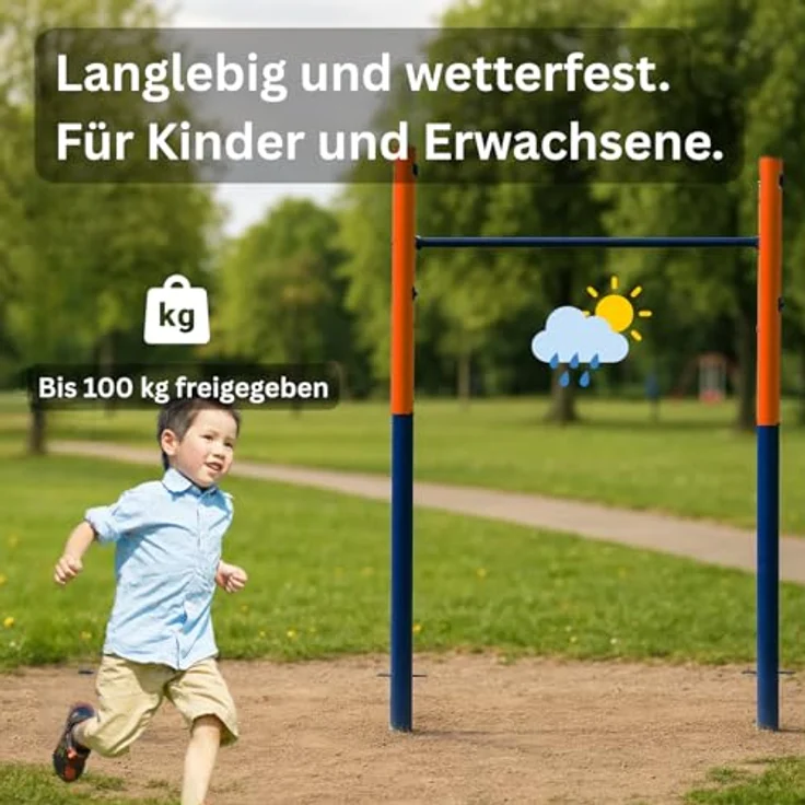 Best Sporting Turnreck Garten I Reckstange Garten Kinder und Erwachsene I Höhenverstellbare Kletterstange Outdoor in Blau-Orange I Turngeräte für Kinder für Spaß im Garten I Doppel - 241cm – Bild 3