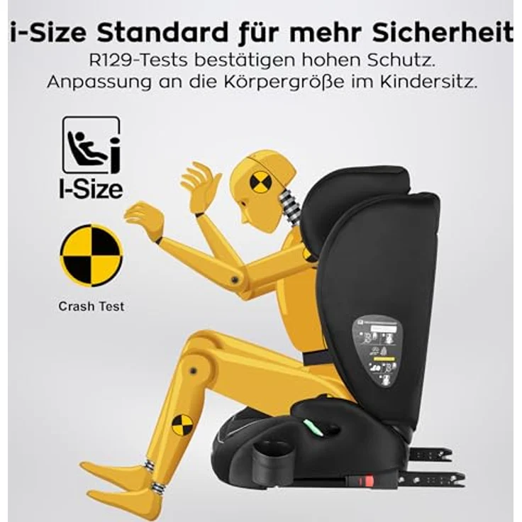 Tulano Joy 25, Kindersitz mit i-Size-Zulassung (ECE R129/03), verstärkter Kopfstütze und waschbarer Polsterung, schwarz – Bild 6