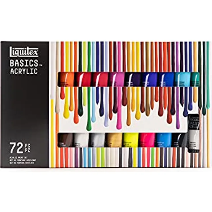 Liquitex 3699401 Basics Acrylfarben Set, 72 x 22ml Tuben, lichtechte Künstler-Acrylfarben mit mittlerer Viskosität, brillante Farbtöne für Acrylmalerei und kreative Projekte