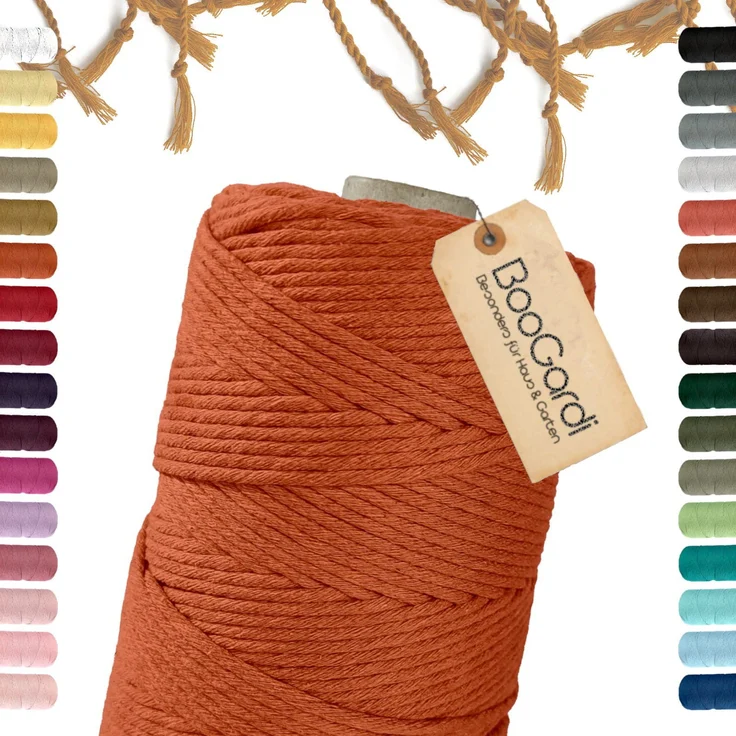 BooGardi Makramee Garn Bastelgarn, 100% Baumwolle, Orange, 3mm x 200m, 2 Stärken Macramee Kordel Band – Bild 1