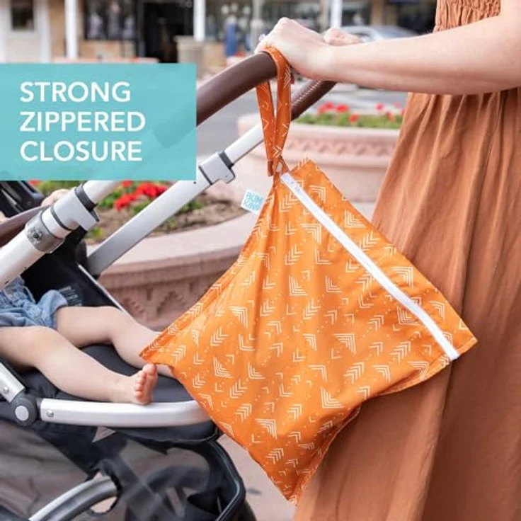Bumkins Wetbag Grounded, wasserdichte, wiederverwendbare Nasstasche in Orange Boho, ideal für Stoffwindeln und Reise-Organizer – Bild 4