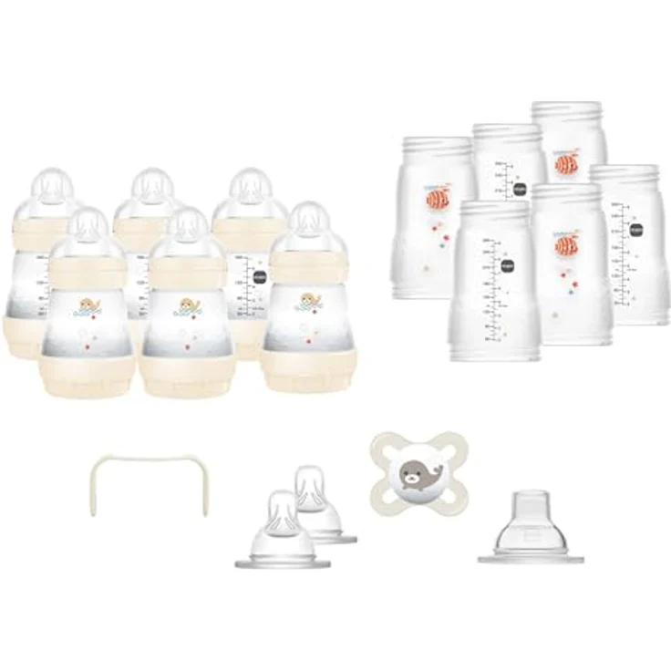 MAM Easy Start Anti-Colic Babyflaschen Set XXL, mitwachsende Baby Erstausstattung mit Schnuller, Flaschen, Sauger und mehr, Baby Geschenk Set, ab Geburt, beige – Bild 1