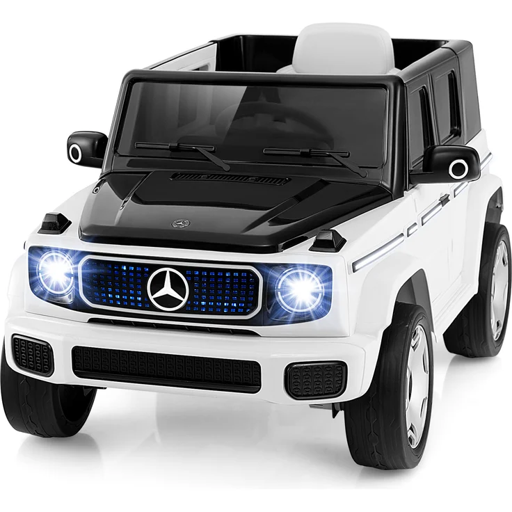 COSTWAY Mercedes-Benz EQG Kinderauto, Elektrofahrzeug mit 12-V-Batterie, Fernsteuerung, LED-Beleuchtung, Musik, Weiß