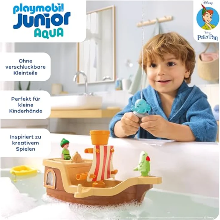 PLAYMOBIL JUNIOR & Disney Peter Pans Piratenschiff, nachhaltiges Spielzeug aus 90% biobasiertem Kunststoff, ab 1 Jahr, Fördert Motorik & Rollenspiel, mit Figuren & Zubehör, 71769 – Bild 3
