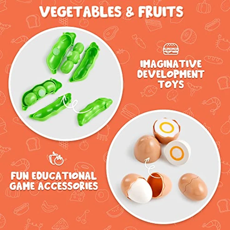 JOYIN 68-teiliges Spielzeug-Lebensmittel-Set zum Schneiden für Kleinkinder – Küchenspielzeug mit Obst und Gemüse, Aufbewahrungskorb & Schneidezubehör, BPA-frei, bunt – Bild 4
