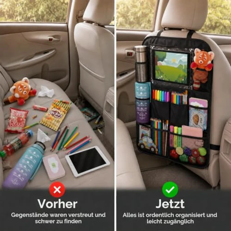 BillyBath Rückenlehnenschutz Auto Kinder, Rücksitzorganizer mit 10 Zoll Tablet-Tasche, 10 Fächern, wasserdichtem Oxford-Stoff, 2 Stück – Bild 5